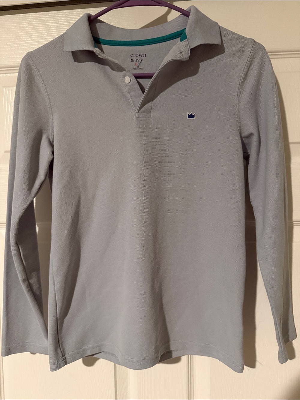 Boys crown & ivy Light Gray Long-Sleeve Polo with Navy Crown Logo